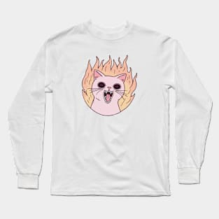 Pink Cat On Fire Long Sleeve T-Shirt